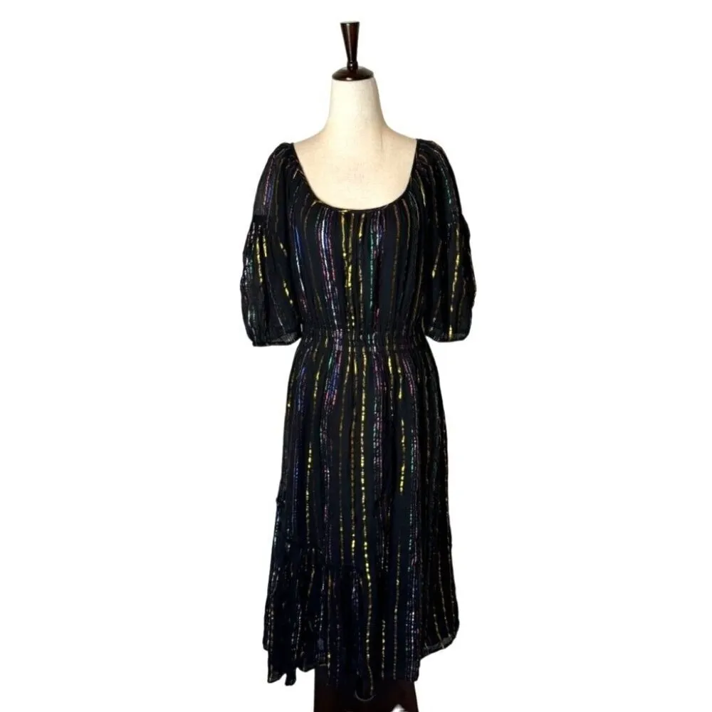 Apiece Apart Dress Women 4 Black Metallic‎ Rainbow Stripe Camellia Midi Party - Image 4