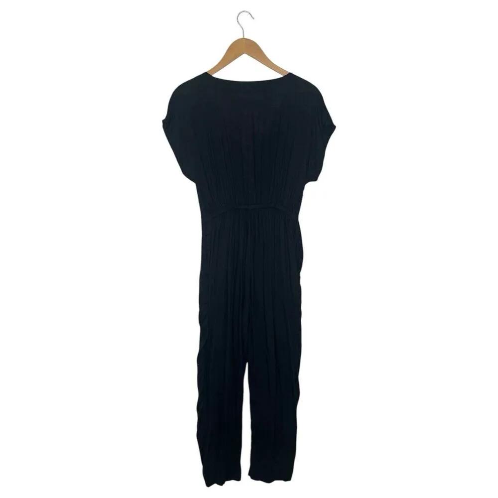Abercrombie Fitch Jumpsuit Womens XS Lightweight V Neck Short Sleeve Pockets Blk - Image 2