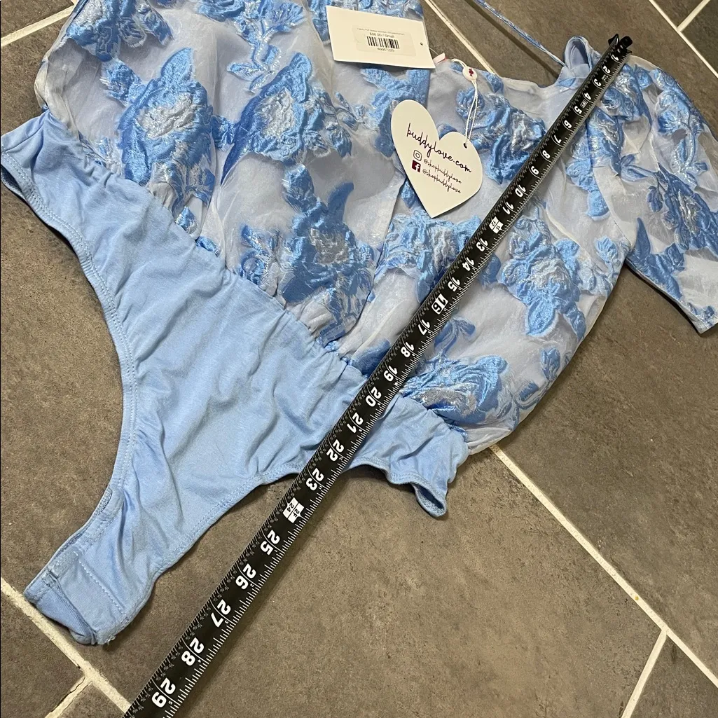 Buddy Love FELICITY Puff Sleeve BODYSUIT size Small Blue - Image 7