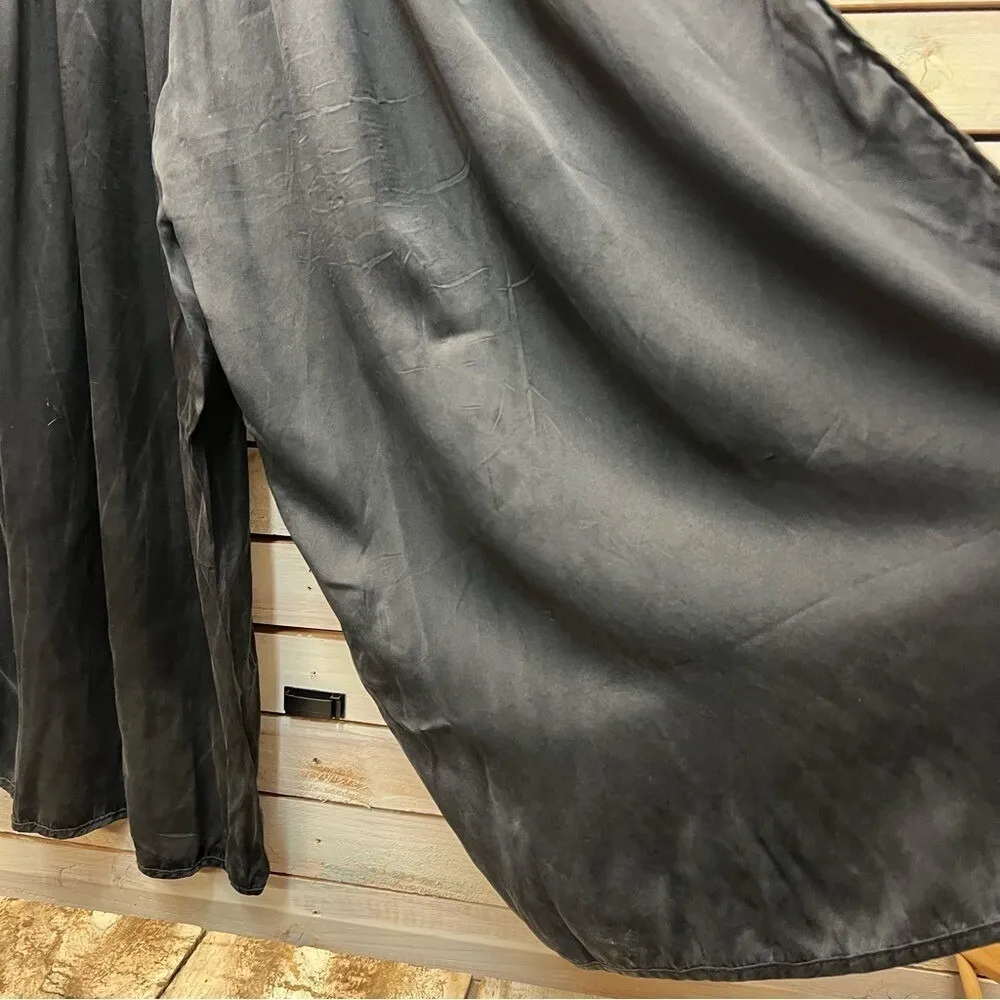 Adam Lippes Black Satin Wide Leg Pants Elastic Waist Pockets Luxe Y2K Sz 14 - Image 4