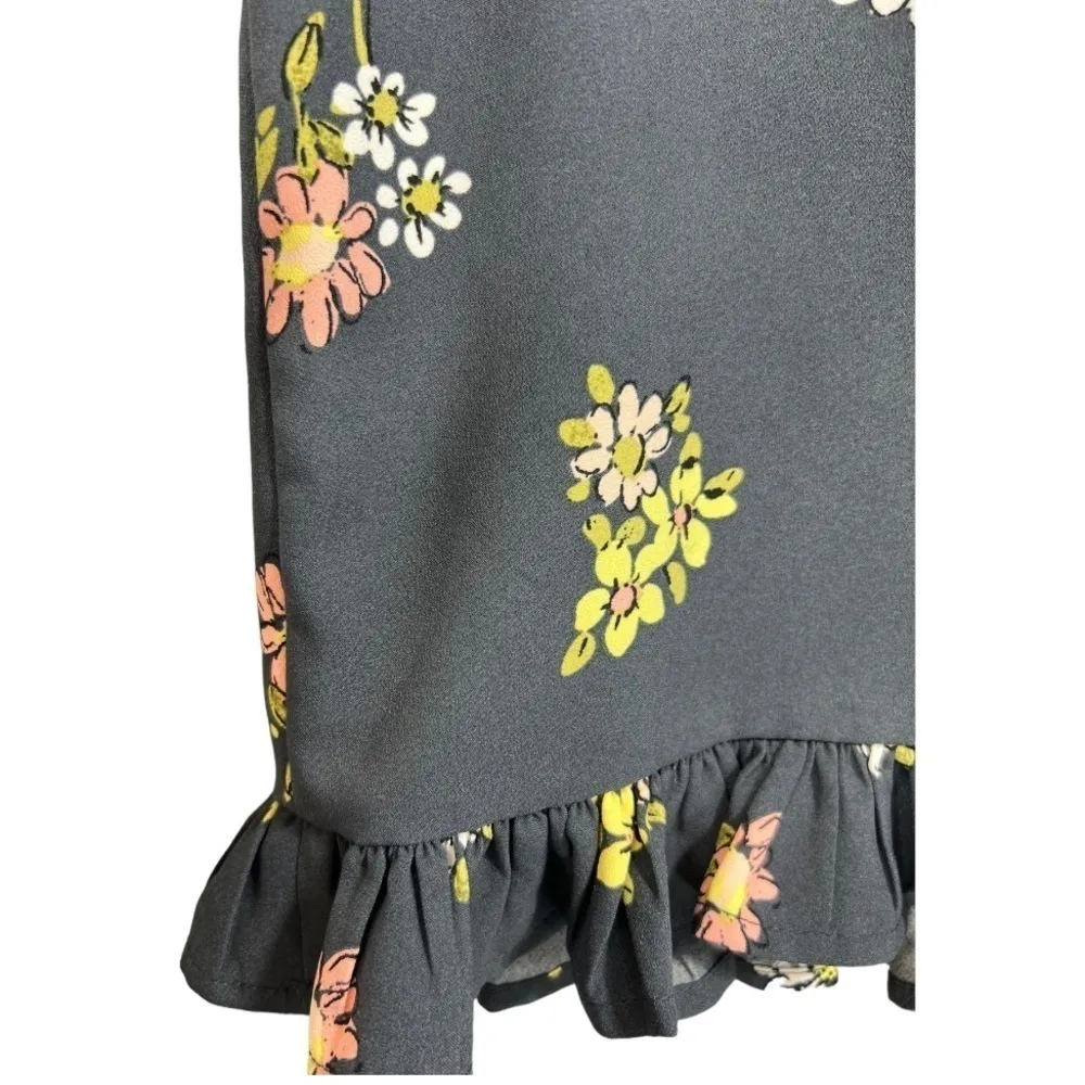 LOFT Floral Print Ruffle‎ Hem Skirt Gray Size 6 Feminine Casual Girly - Image 4