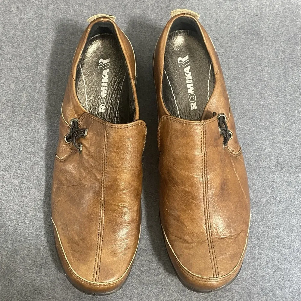 Romika Shoes Womens 39 Loafers Slip On Brown Leather Low Top Round Toe Casual Size 7 - Image 2