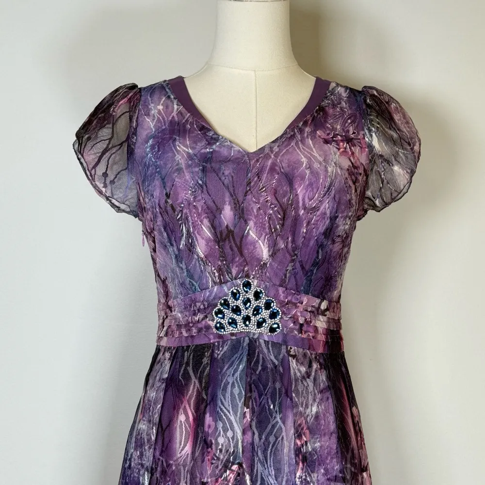 SunnyRight Flutter Sleeve Rhinestone Embellished Purple Dress Women’s Medium Pink - Image 2