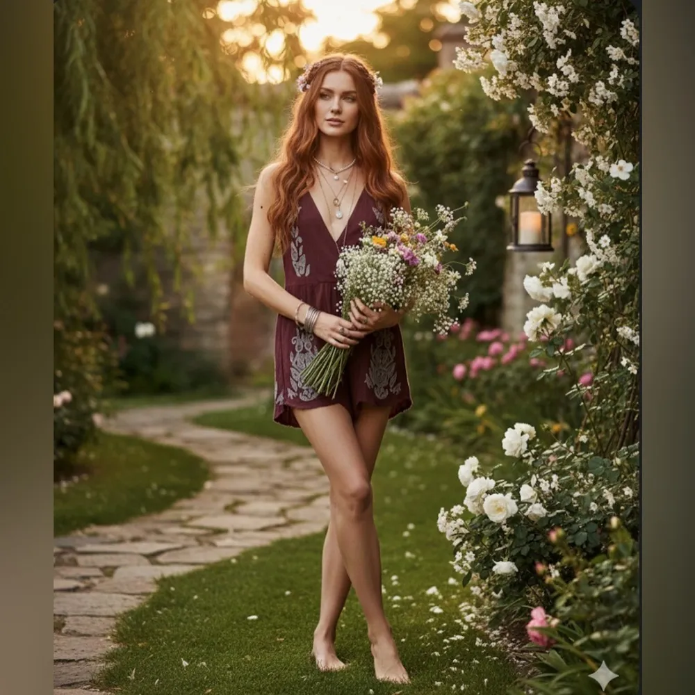 FREE PEOPLE Intimately Songbird Embroidered Romper Gauze Women's XS - Image 2