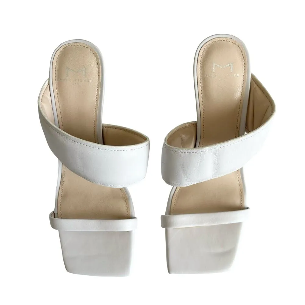 Marc Fisher Deann White Square Toe Asymmetrical Strap Heel Sandals Size 9 - Image 3
