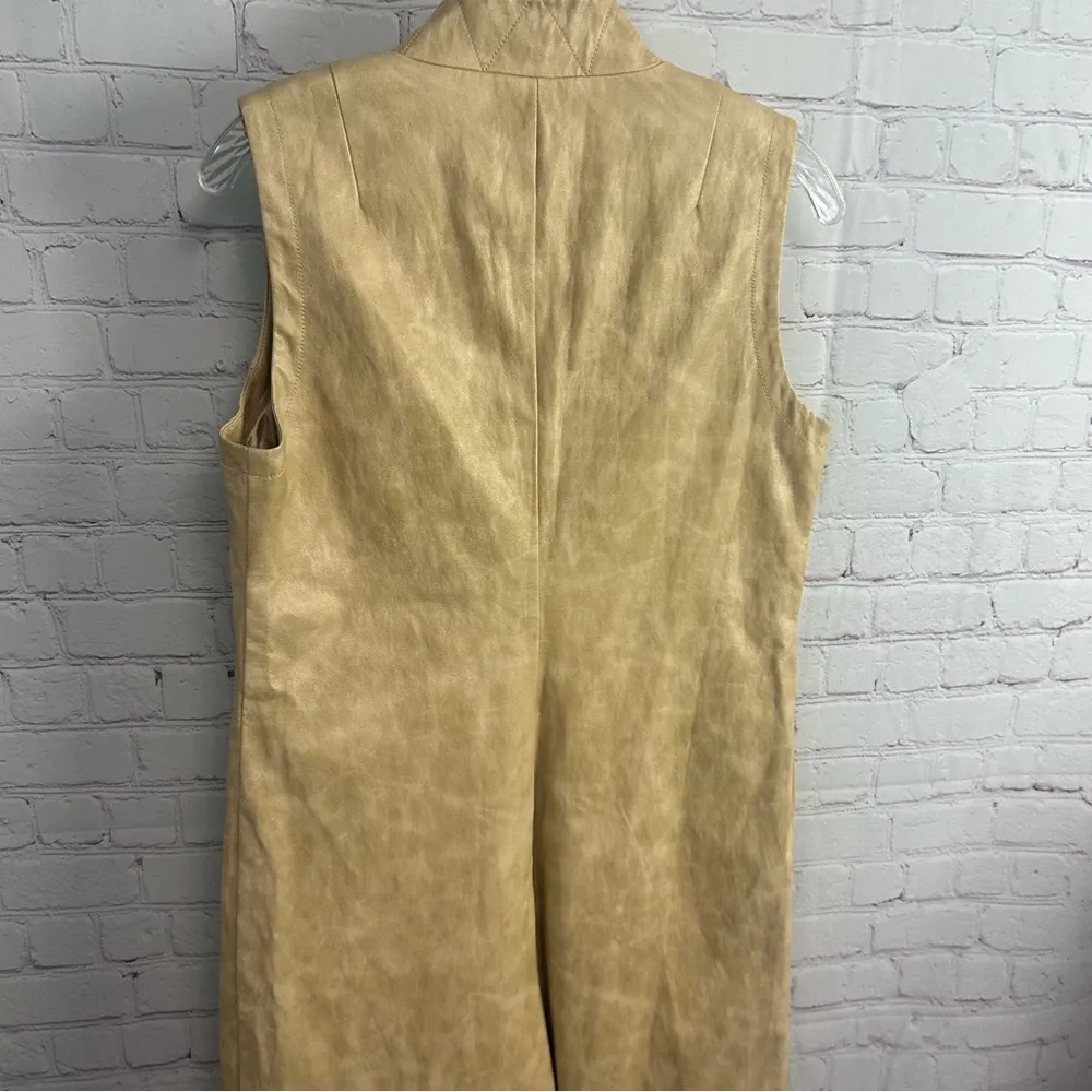 Symphony + Note faux leather tan v neck pocket dress retro neutral size Small - Image 2