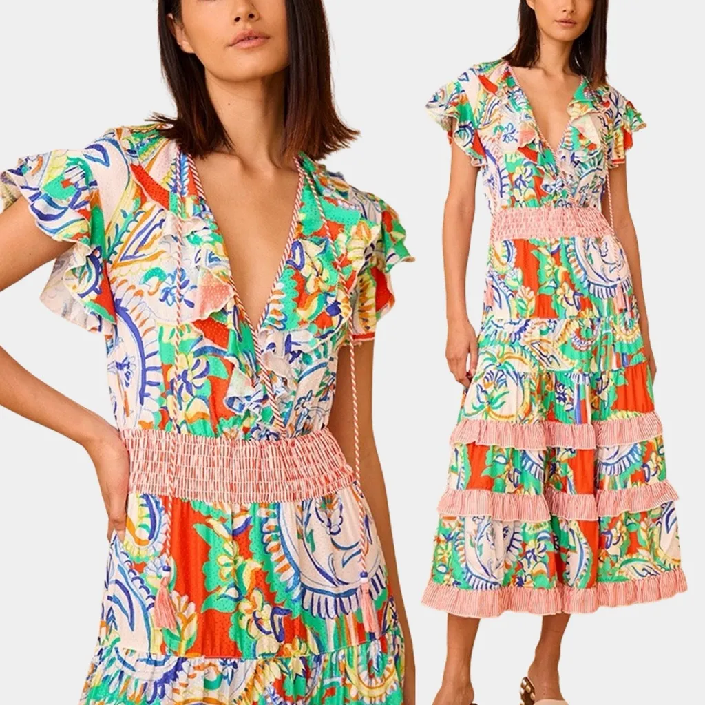 Hunter Bell Aurora Dress Amalfi Tiles Silk Blend Maxi NWT Size Small - Image 2