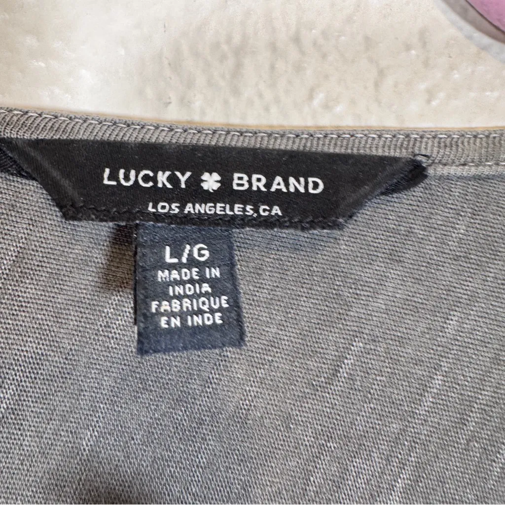 Lucky Brand Grey Boho Embroidered Blouse Womens L Casual Shirt Long Sleeve - Image 11