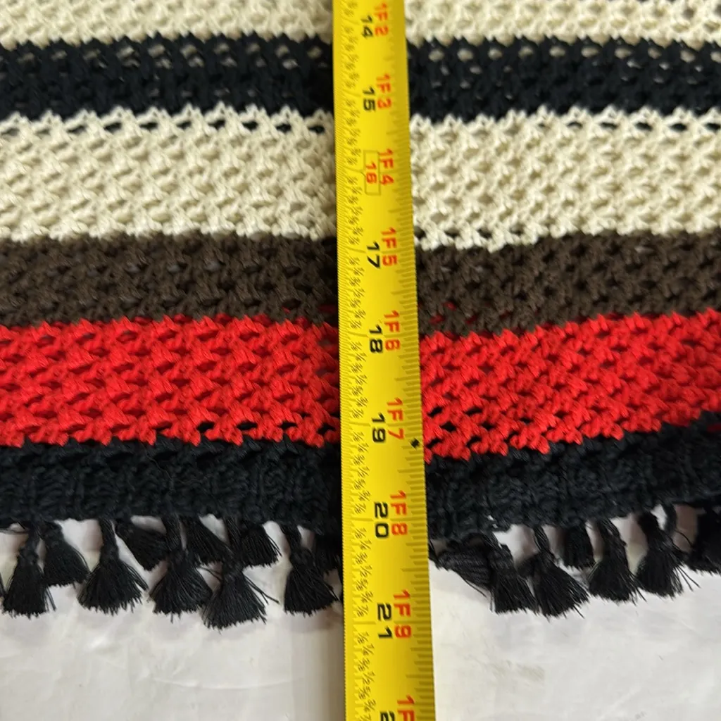 Amisu Colorful Striped open Knit crochet Sweater tassels fall coverup S neutral - Image 11