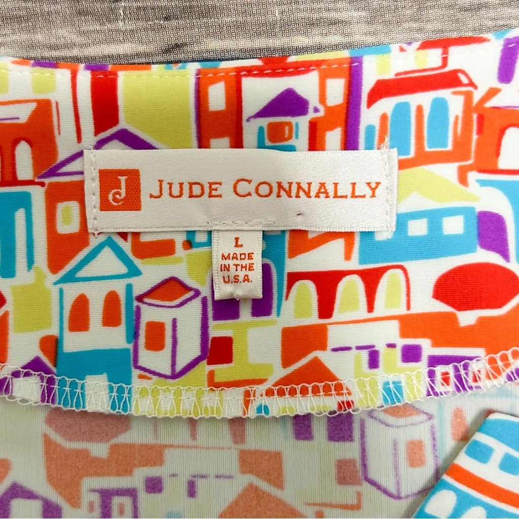 Jude Connally Santorini Village Sleeveless Split V Neck White Orange Buildings Size L - Image 6