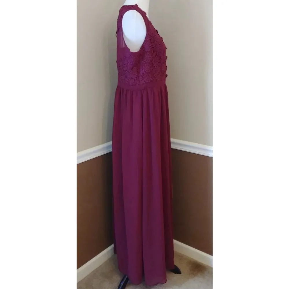 Burgundy Chiffon Crochet Lace Formal Maxi Dress by Chi Chi London from Modcloth - Image 4