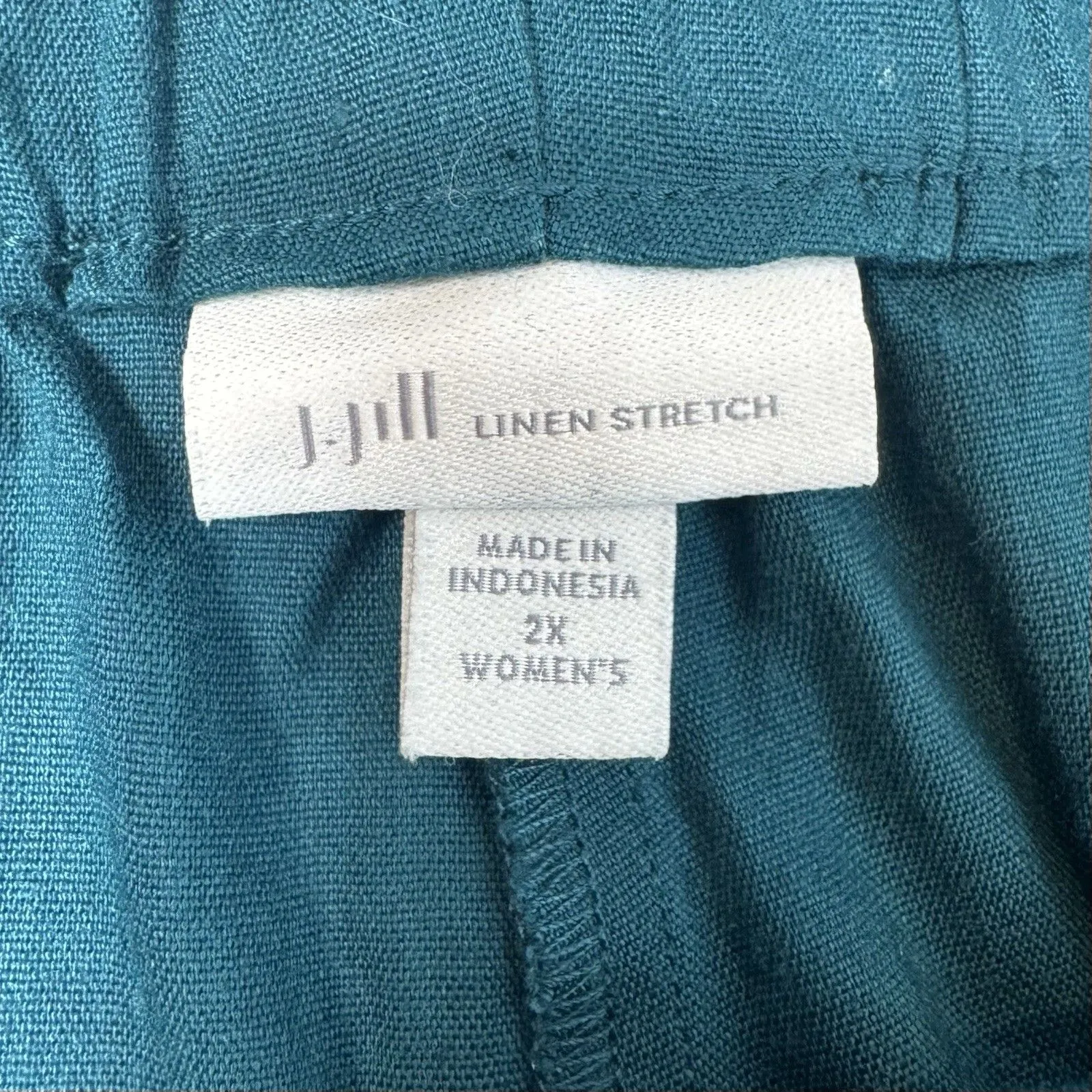 J Jill Linen Stretch Pants Size 2X Plus Green Teal Cropped Belt Quiet Luxury - Image 5