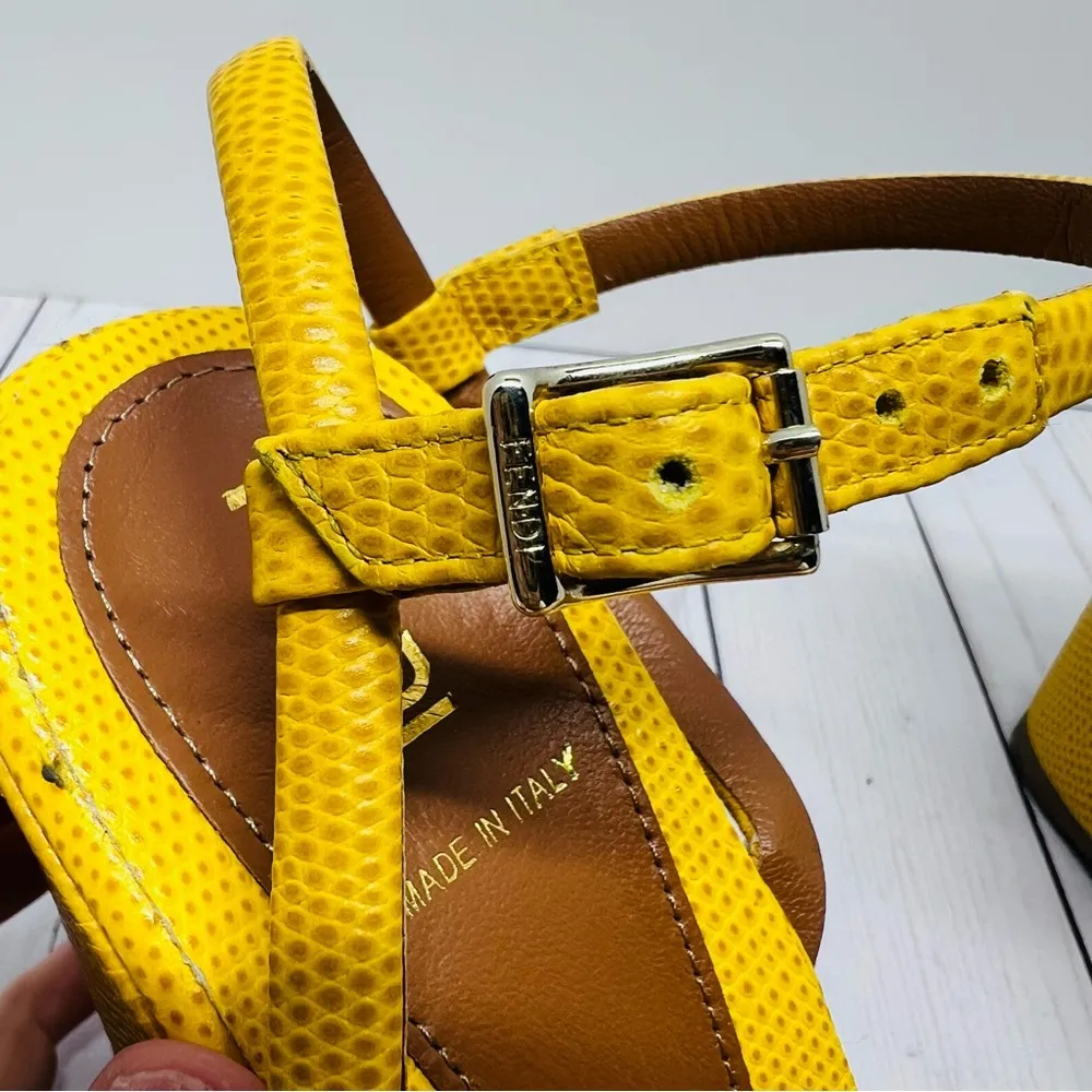Fendi NEW WITHOUT BOX Yellow Wedge Sandals Size 36.5 - Image 5