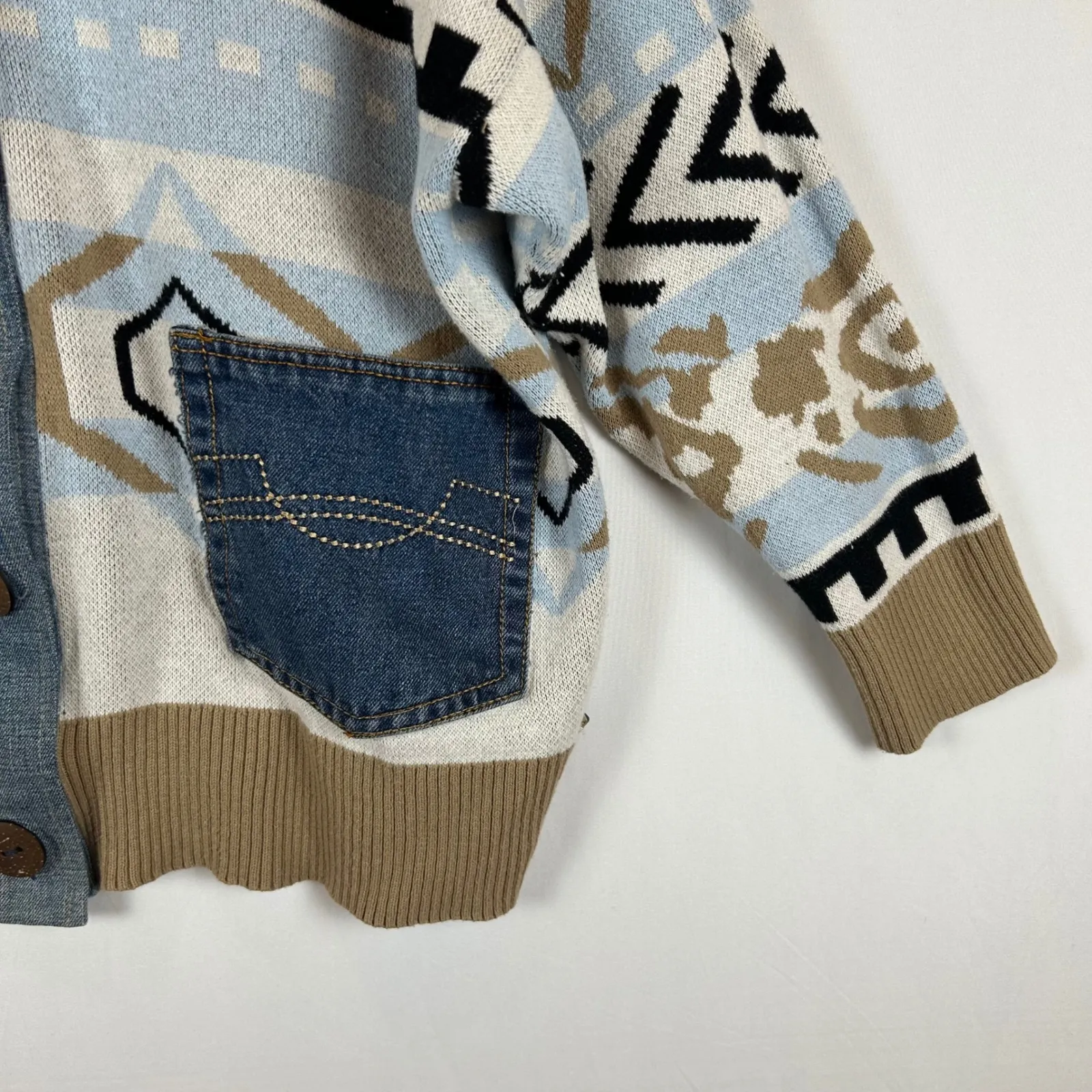 Shannon Passero Hooded Wisdom Cardigan Sweater‎ Knit Denim Pocket Womens OS Blue Size undefined - Image 9