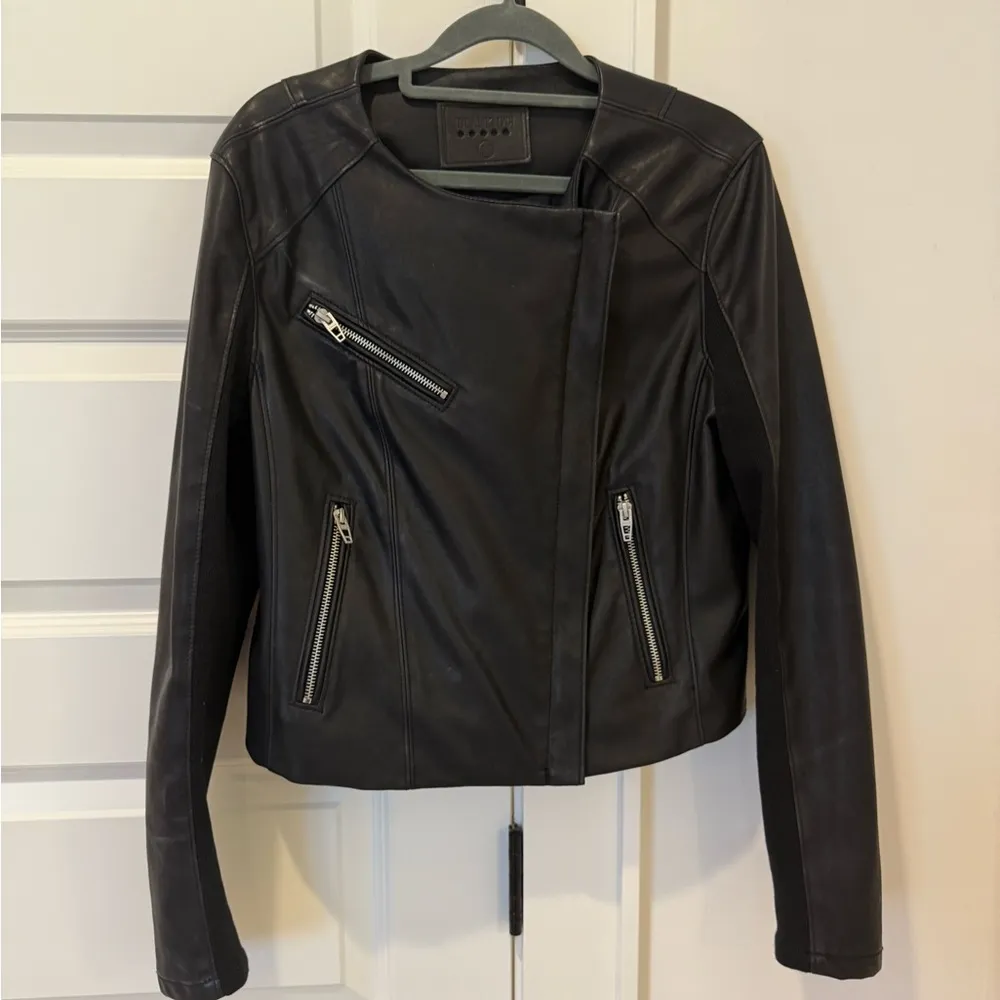 Blank NYC Black Leather Biker Jacket with Asymmetrical Zipper - Image 2