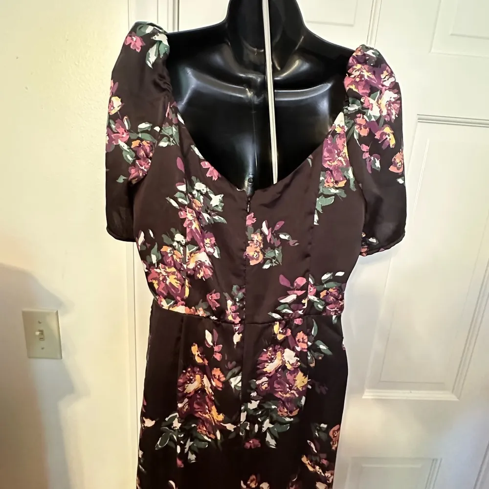 SAM Edelman Black V Neck Short Sleeve Floral High Split Dress Size 10 NWT - Image 8