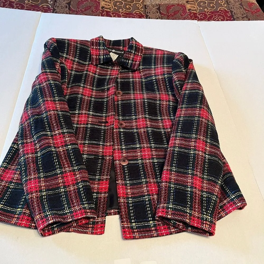 Sag Harbor Womens 10 Black Red Tartan‎ Plaid Woven Jacket Blazer Office VINTAGE - Image 9
