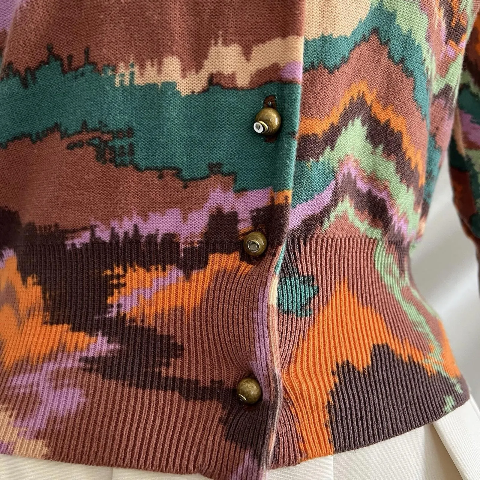 Plenty by Tracy Reese 100% Cotton Knit Cardigan S Multi-Color Zig Zag Boho - Image 4