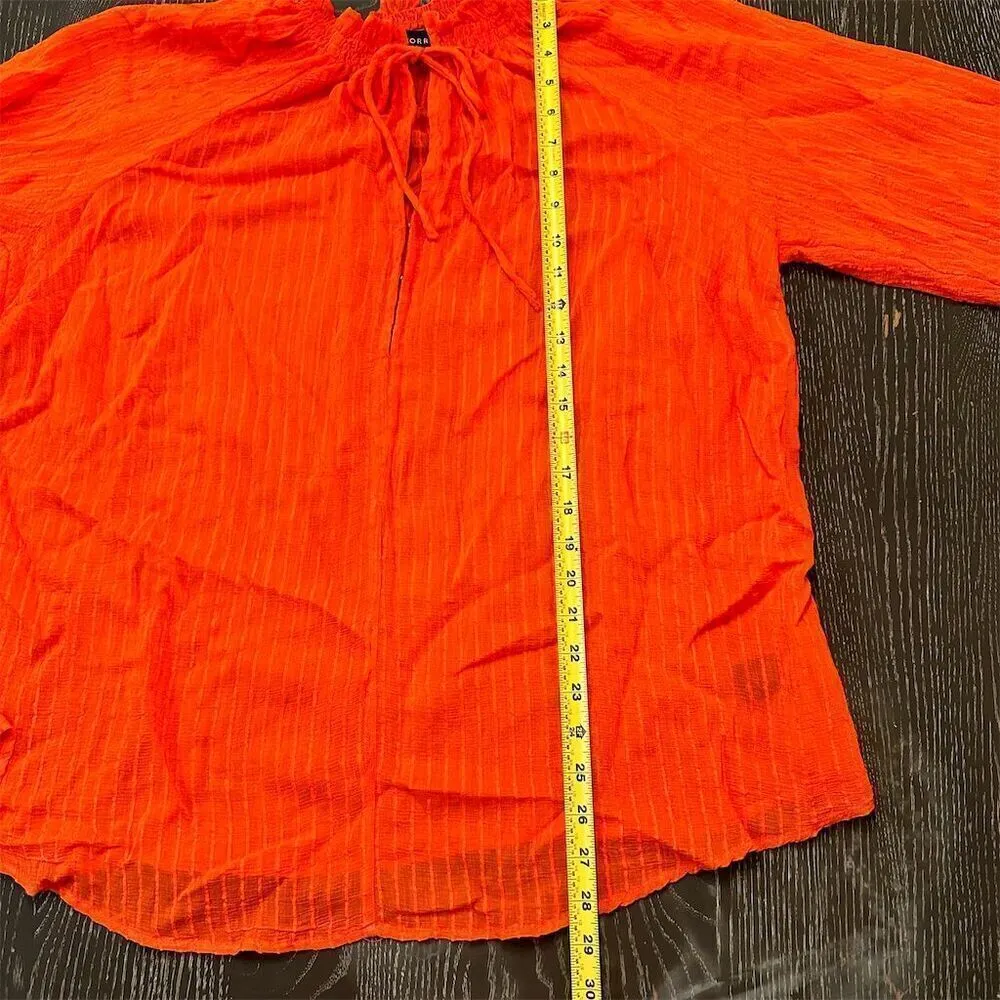 Torrid Size 1 Orange Tie Neck Peasant Blouse Long Sleeve Flounce Top Lightweight - Image 10