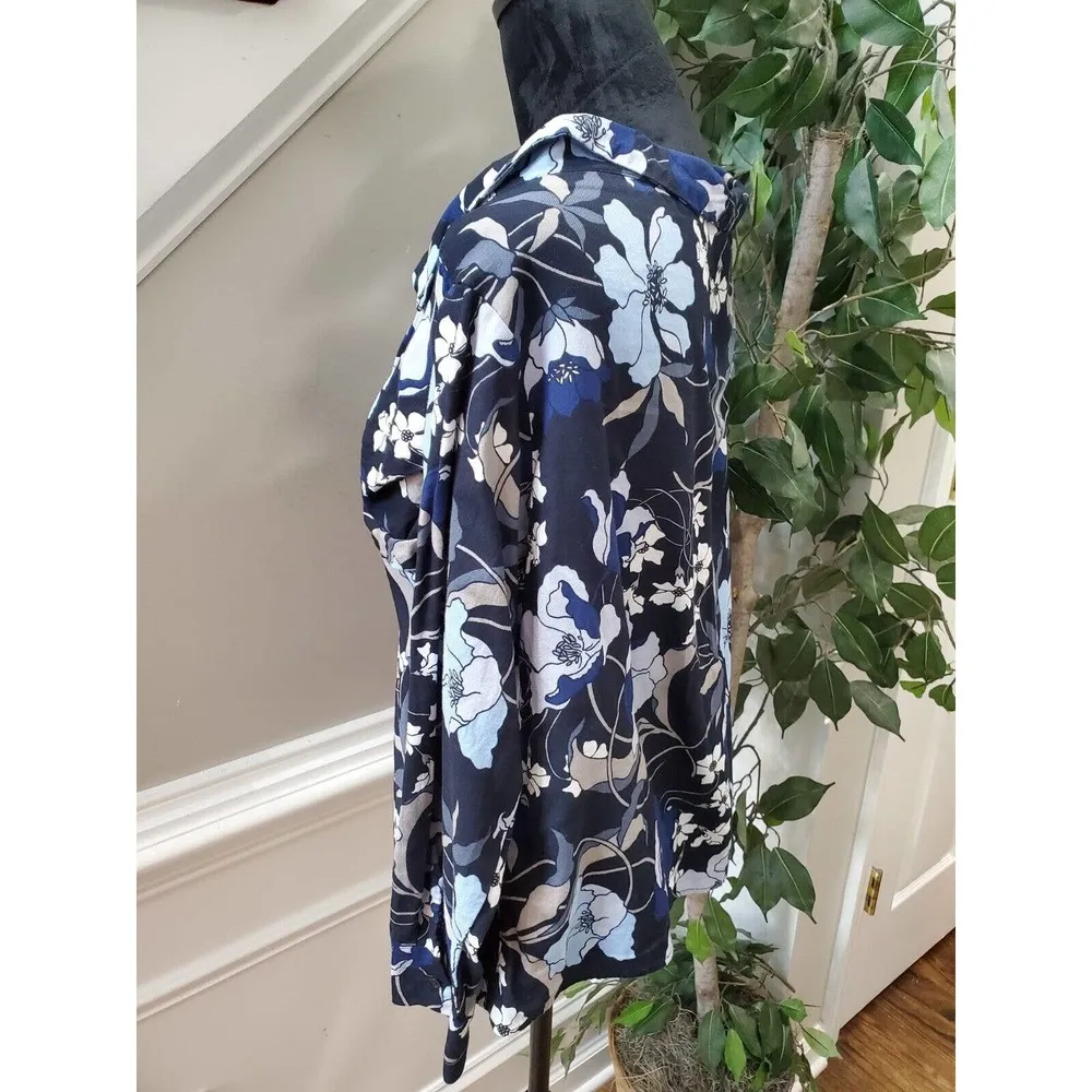H&M Women's Blue Floral Cotton Collared Long Sleeve Buttons Down Casual Shirt 14 - Image 5