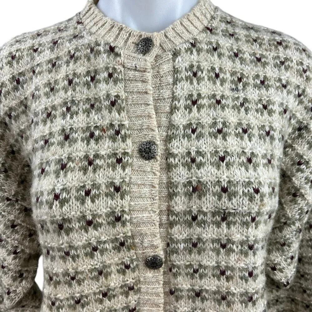 Vintage 80’s I’m a Plum Beige Green Knit Button Down Cardigan Sweater Top Size M Size M - Image 3