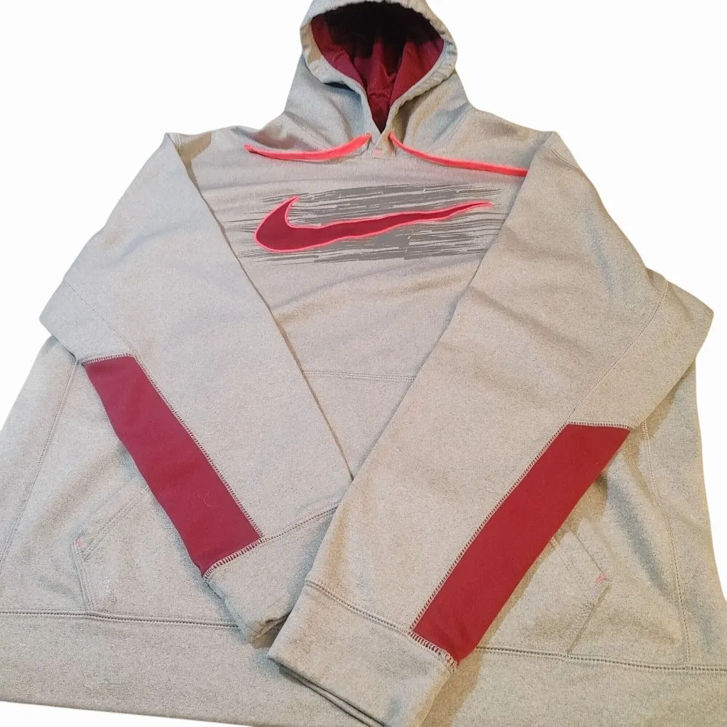 Nike Therma Fit XL Gray Hoodie Sweatshirt Pullover Fleece Crimson Pink Logo Grey - Image 2