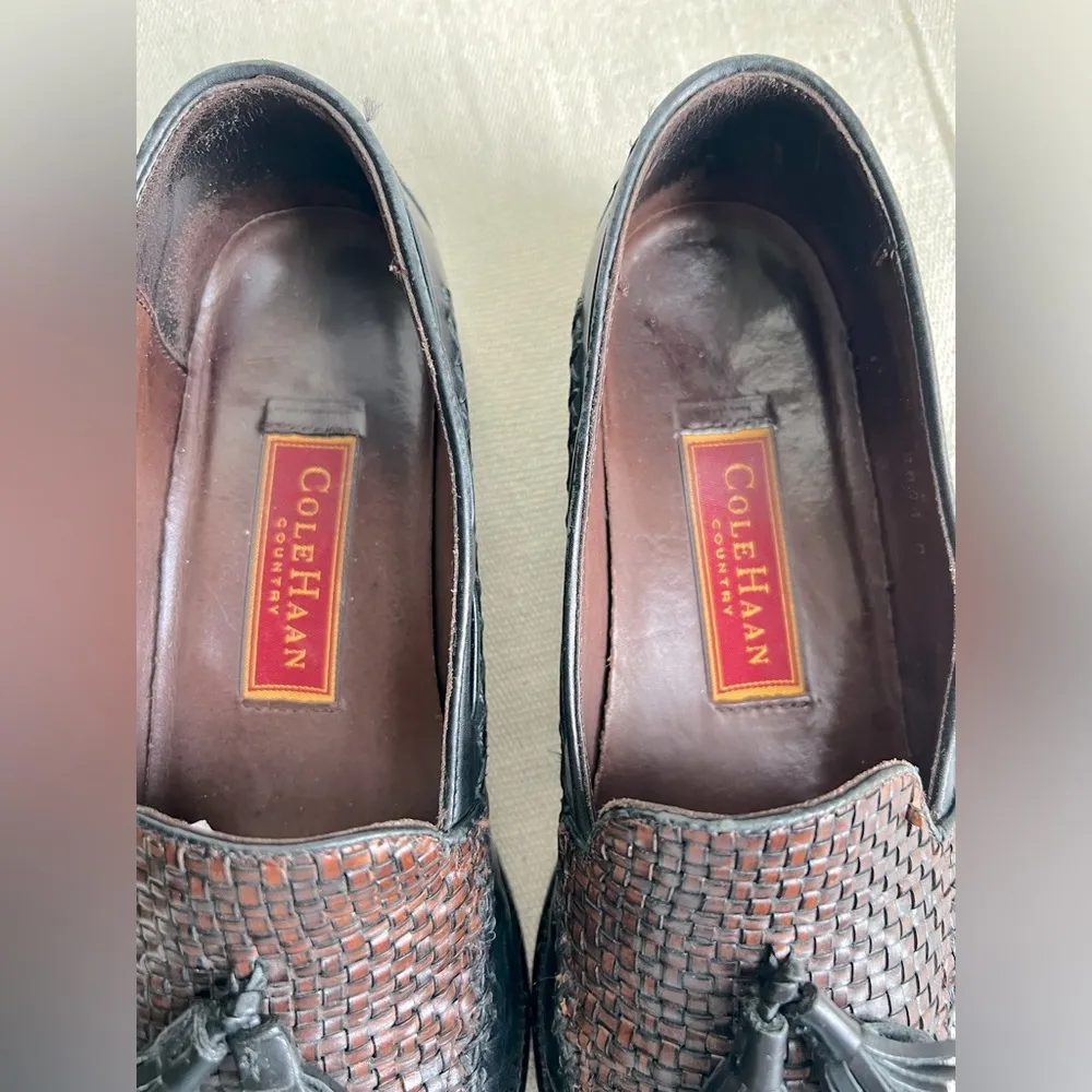 90’s Cole Haan Country Basketweave Leather Tassel Loafers - Image 4