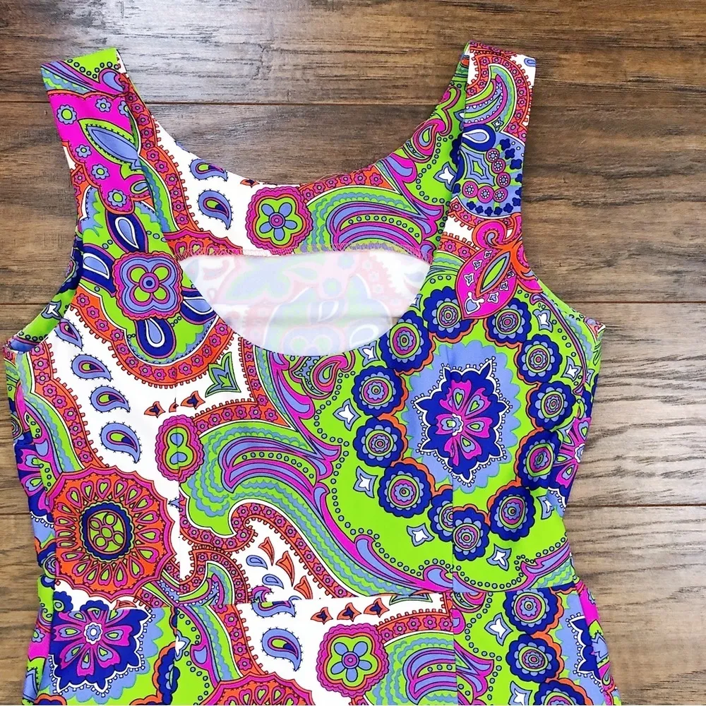 Jude Connally • Mary Pat Dress sleeveless mini sheath paisley bright pink green Size XS - Image 9