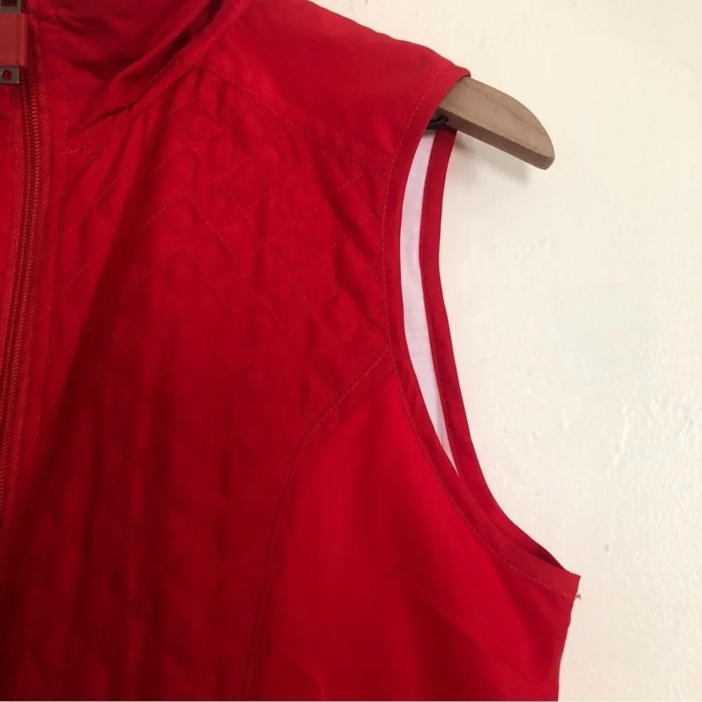 Oleg Cassini Sport Red Quilted Black Collar Sleeveless Windbreaker Vest Jacket Size L - Image 7