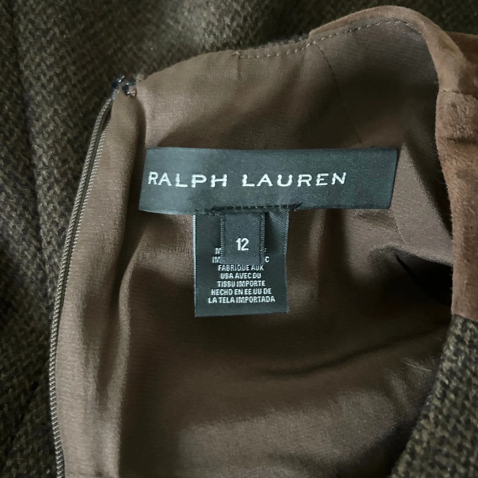 Ralph Lauren Black Label Brown Tweed Suede Cap Sleeve Sheath Midi Dress Size 12 - Image 5