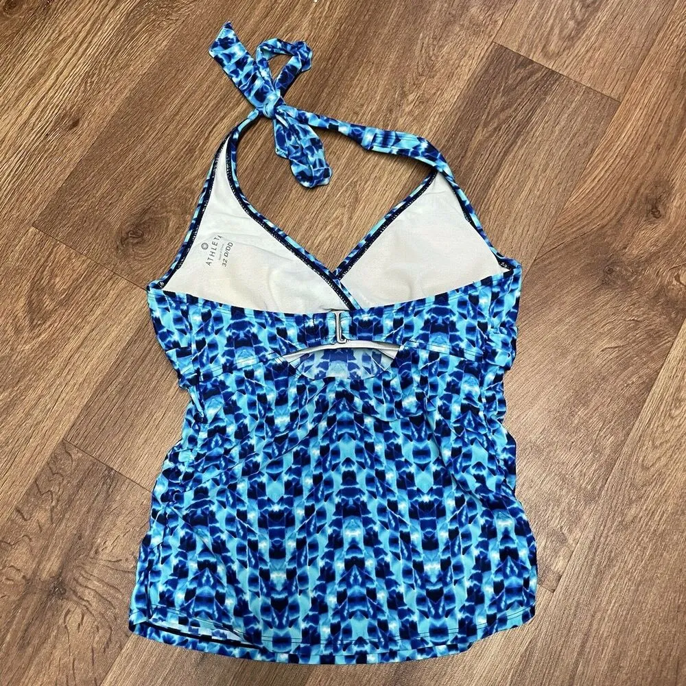 Athleta Tara Halter Tankini Top Blue Tie Dye Size 32D/DD Small Swim Suit Modest - Image 3