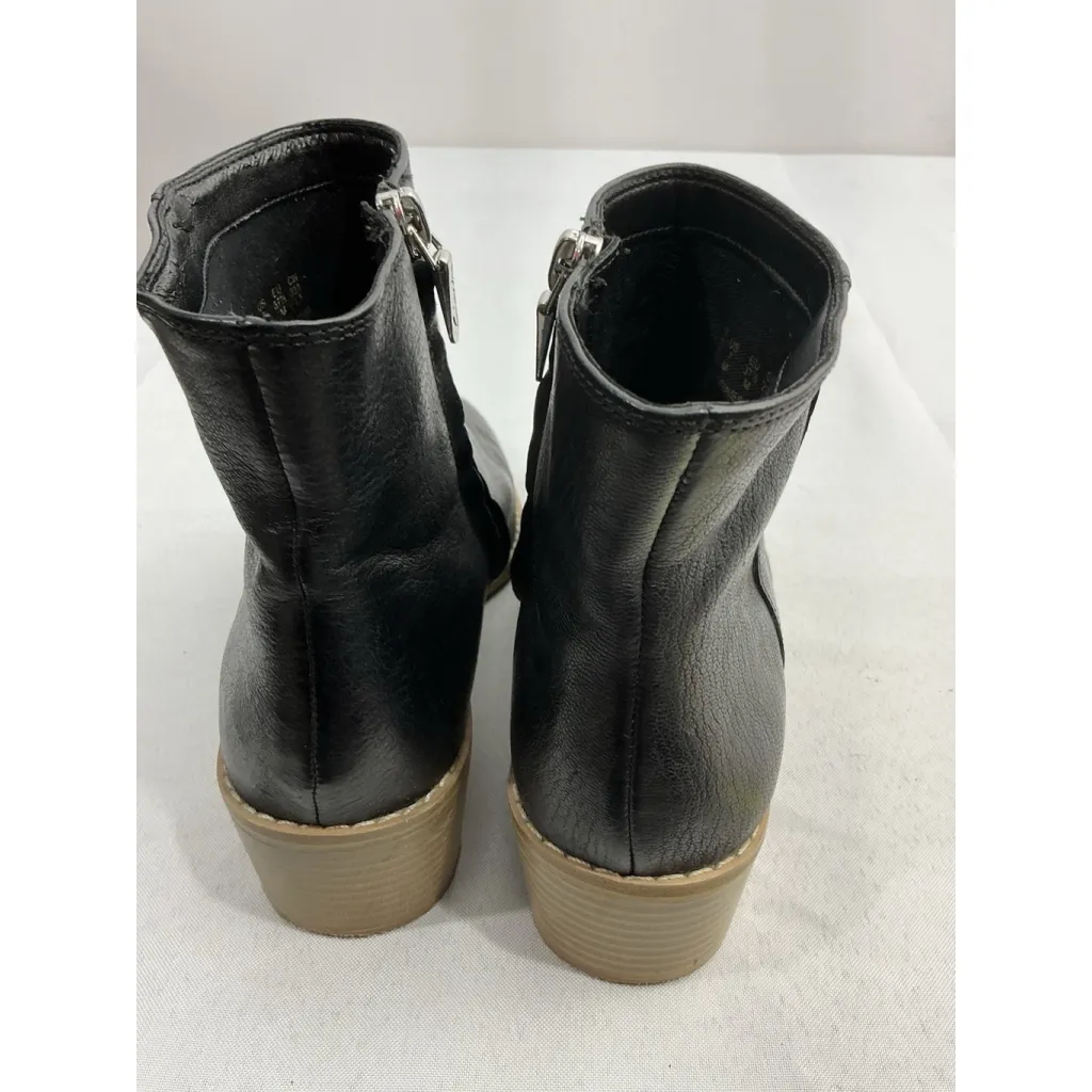 Womans Glacee Ankle Boots 11 W Black Side Zip Cut Out Square Toe Block Heel - Image 5