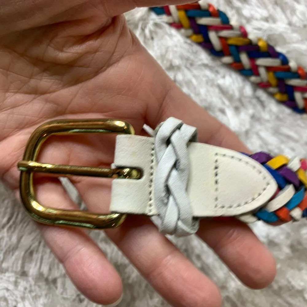 Capezio Vintage Braided Woven Leather Belt White Multicolor XXXL Red - Image 5