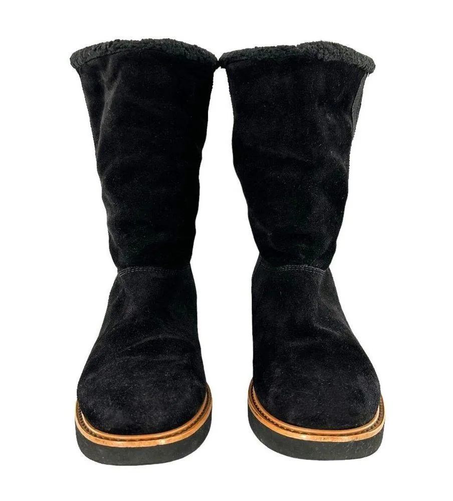 Salvatore Ferragamo Black Suede Shearling Lined Boots Size 5.5 M - Image 2