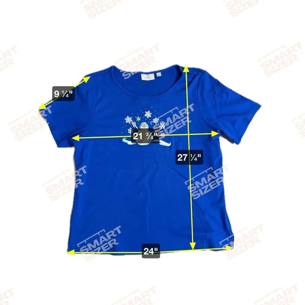 Quacker Factory Royal Blue X-Large Snowman Short Sleeve Knit T-Shirt Embellished - Image 10
