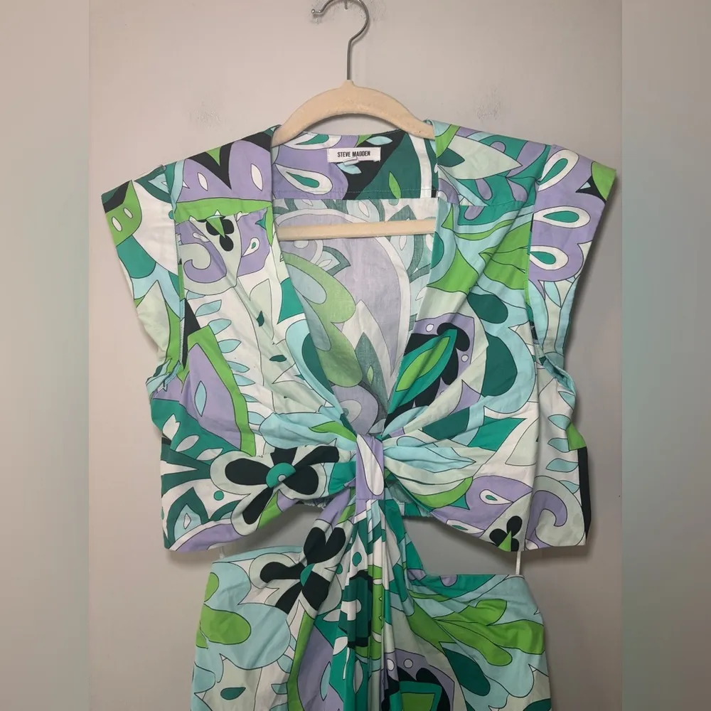 Steve Madden Women’s‎ Amanda Green Printed Cut Out Summer Maxi Dress Size Medium - Image 5
