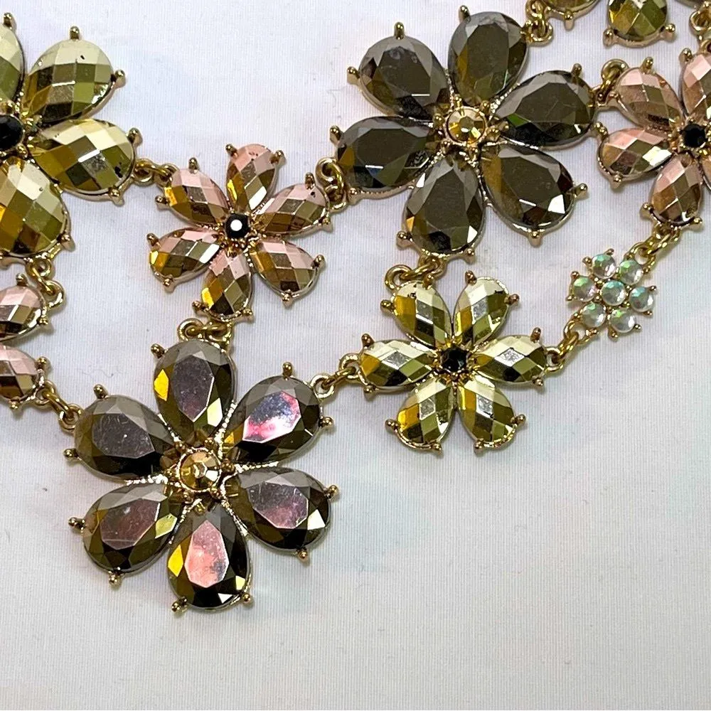 Charming Charlie Black Gold Rose Jewel Toned Double Stranded Flower Necklace - Image 3