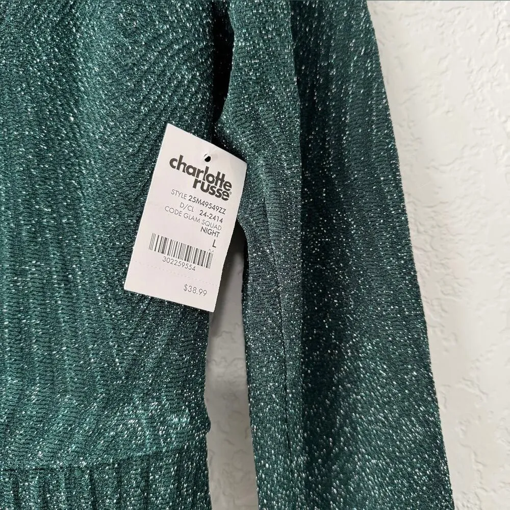 Charlotte Russe Green Shimmer Long Sleeve Midi Dress Size Large - Image 3