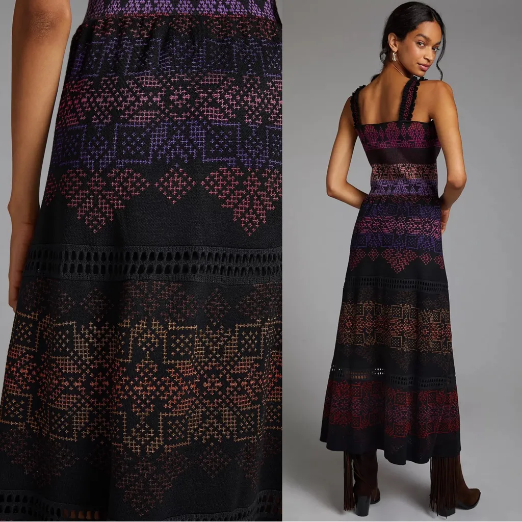 Cecilia Prado • Anthropologie Peregrine Abstract Midi Dress tiered black purple - Image 12