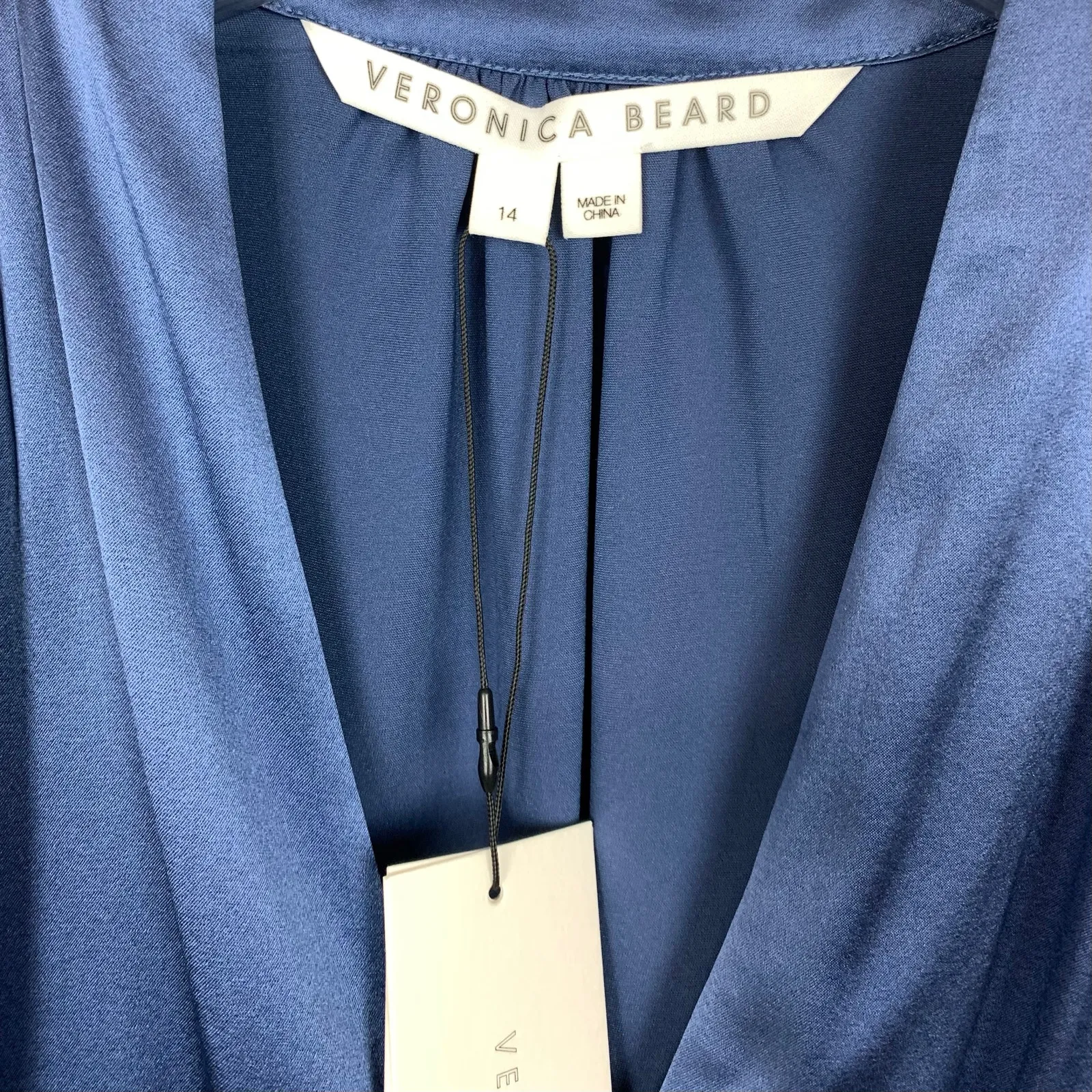 Veronica Beard Womens Agatha Ruched Long Sleeve Stretch Silk Dress Blue Size 14 - Image 9