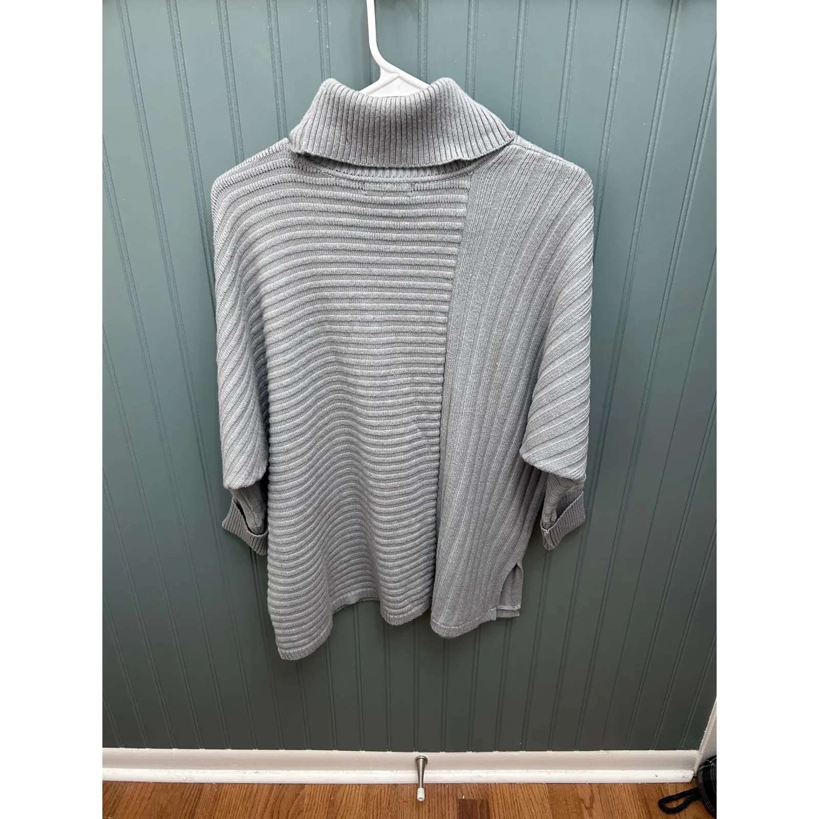 Alfani Gray Ribbed Asymmetrical Cowl Neck Sweater Women's Size S - Image 3