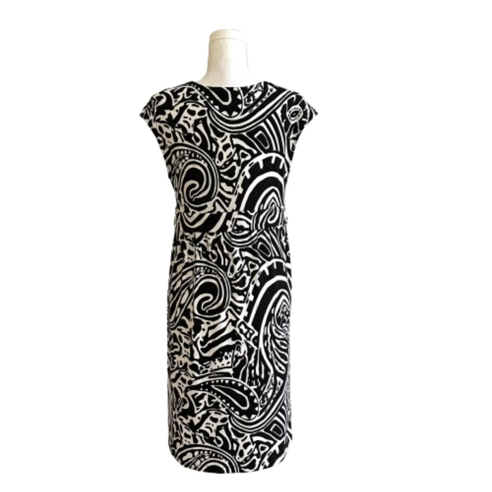 Banana Republic Factory Dress Black White Print Cap Sleeveless Casual Medium NEW - Image 5