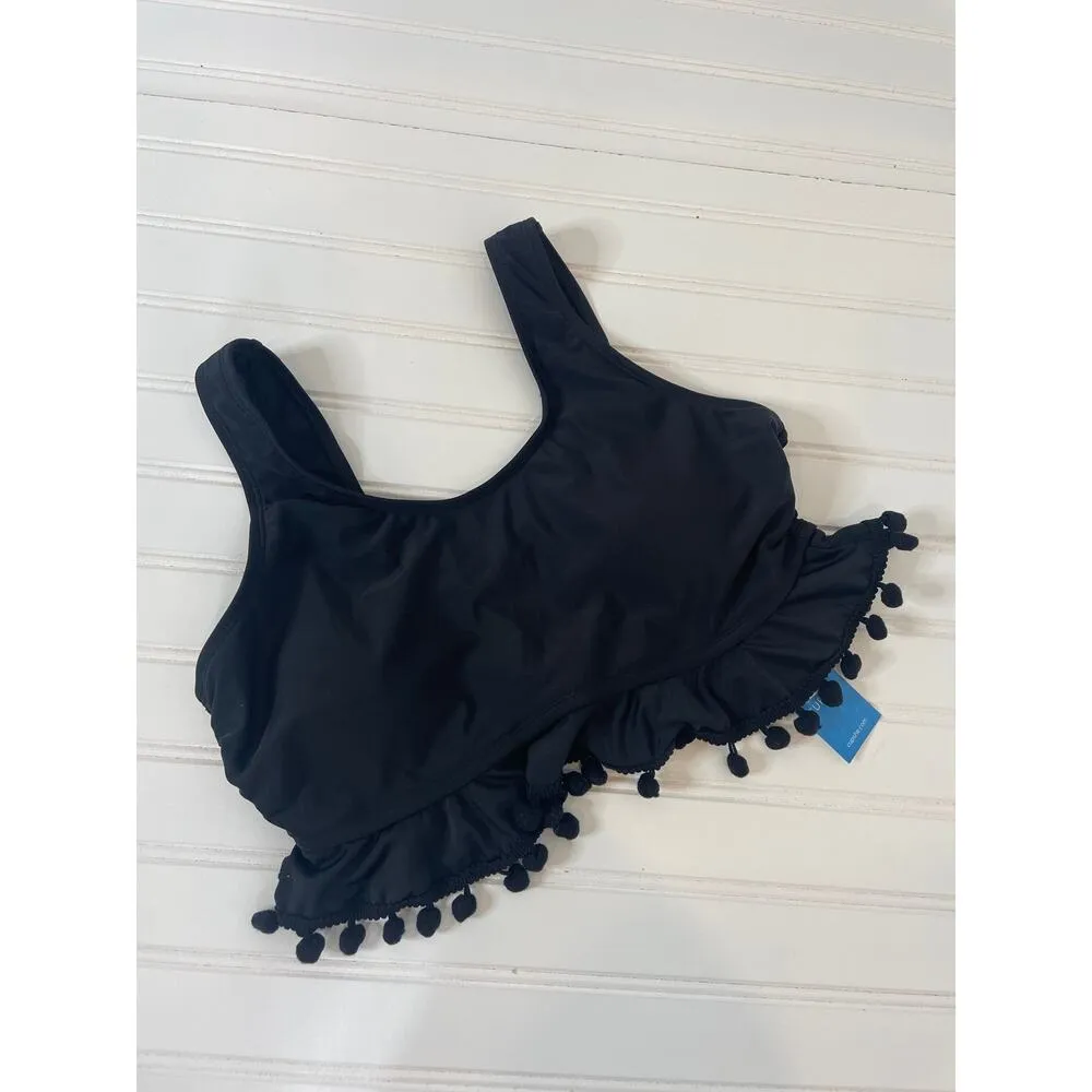 Cupshe Black Pom Pom Trim Swim Top & Purple High Cut Bikini Bottom Bundle Sz M - Image 2