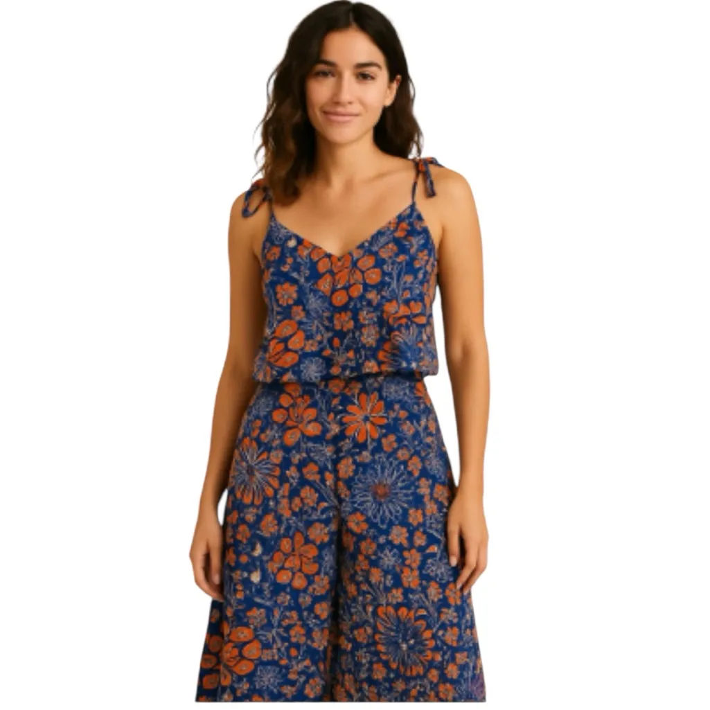 Sigrid Olsen Navy Orange Floral Skirt Set Small S Tassel Tie Strappy Coastal - Image 6