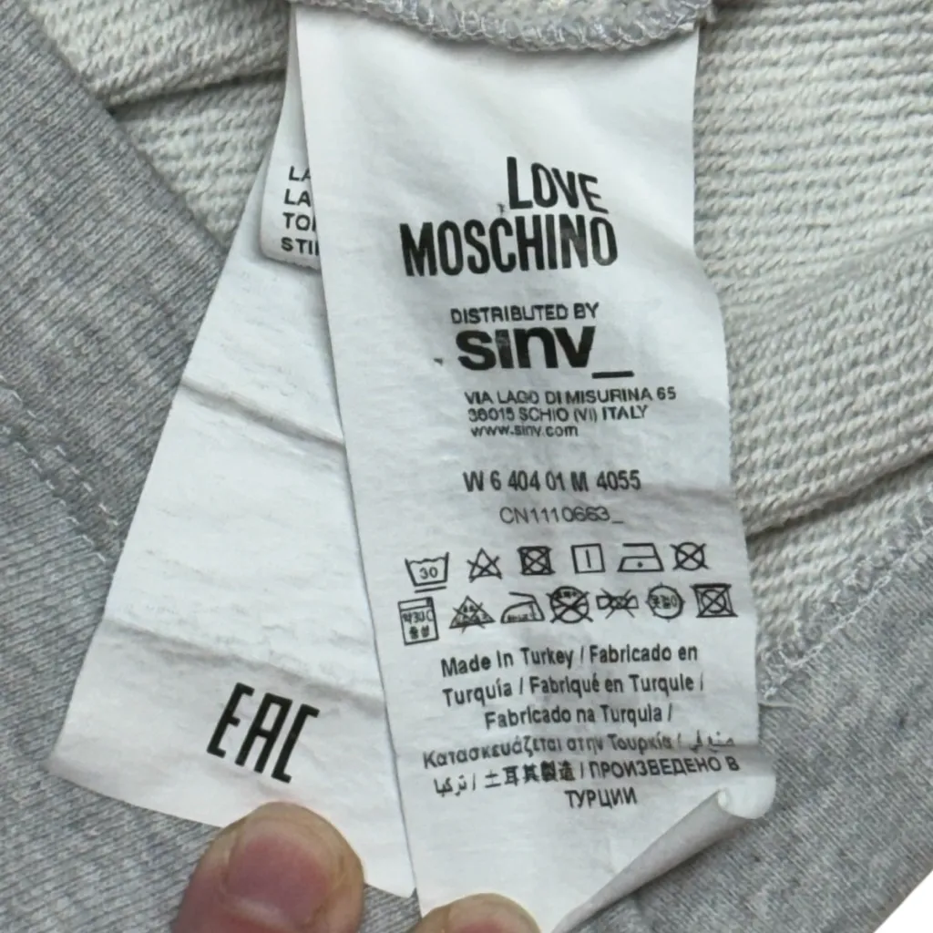 LOVE MOSCHINO Mélange French Cotton Terry Sweatshirt Heart Logo 6 Light Gray - Image 13