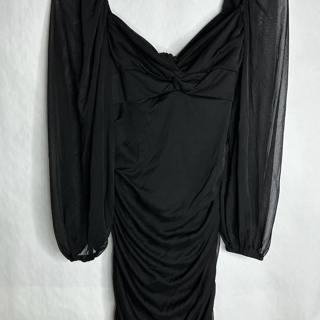 B Darlin Black Ruched Mesh Long Sleeve Bodycon Cut Out Mini Dress Size XL - Image 14