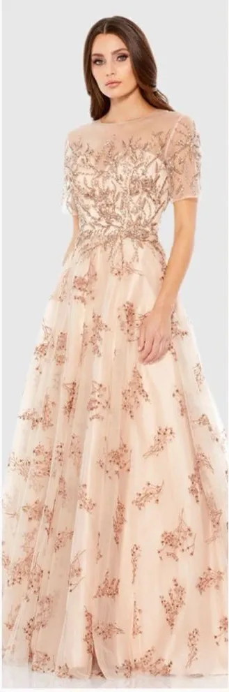 Mac Duggal 79317 Womens Illusion Cap Sleeve A Line Gown Dress - Image 2