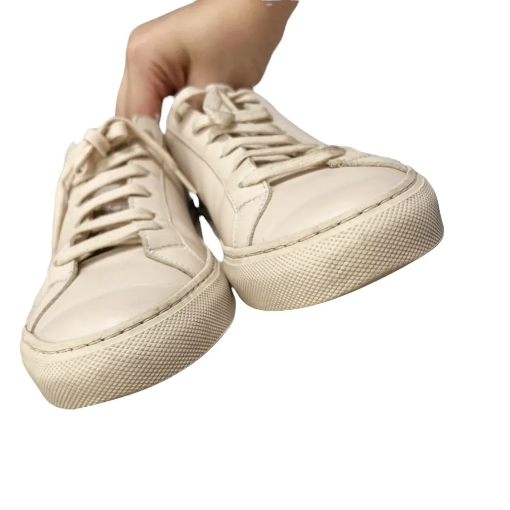 Common Projects Achilles Low Sneakers Beige Leather Lace Up Women’s Size 7 Tan - Image 6