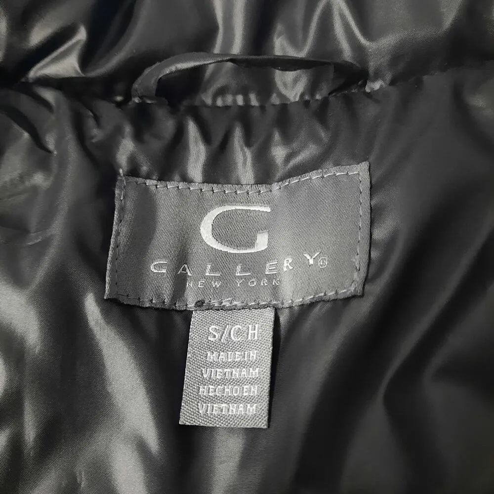 Gallery Womens Puffer Coat Small Black Hooded Faux Fur Full Zip Winter Outerwear - Image 6