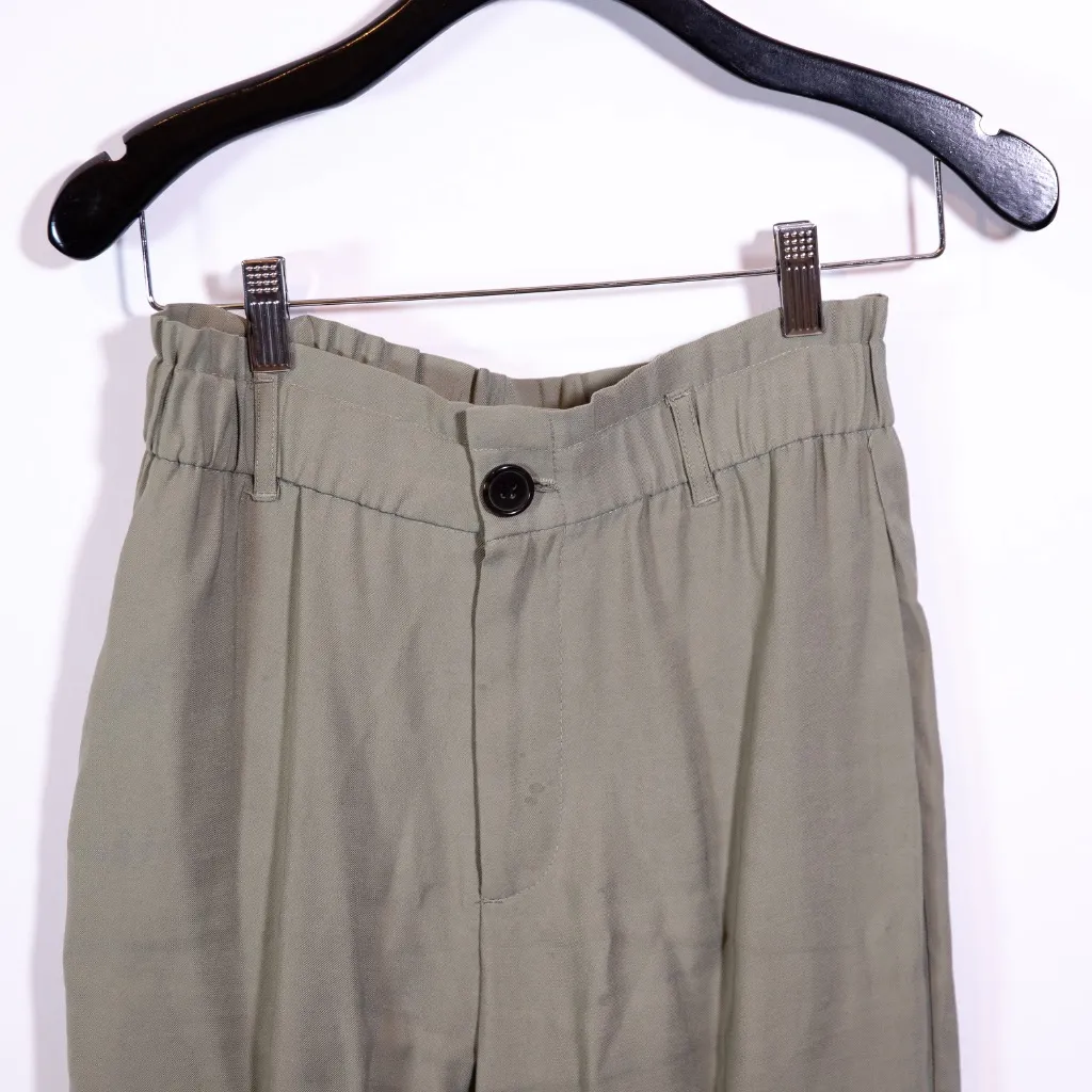 ZARA  Women's Mid Rise Paper Bag Waist Ankle Crop Trouser Pants Sage Green Small - Image 2